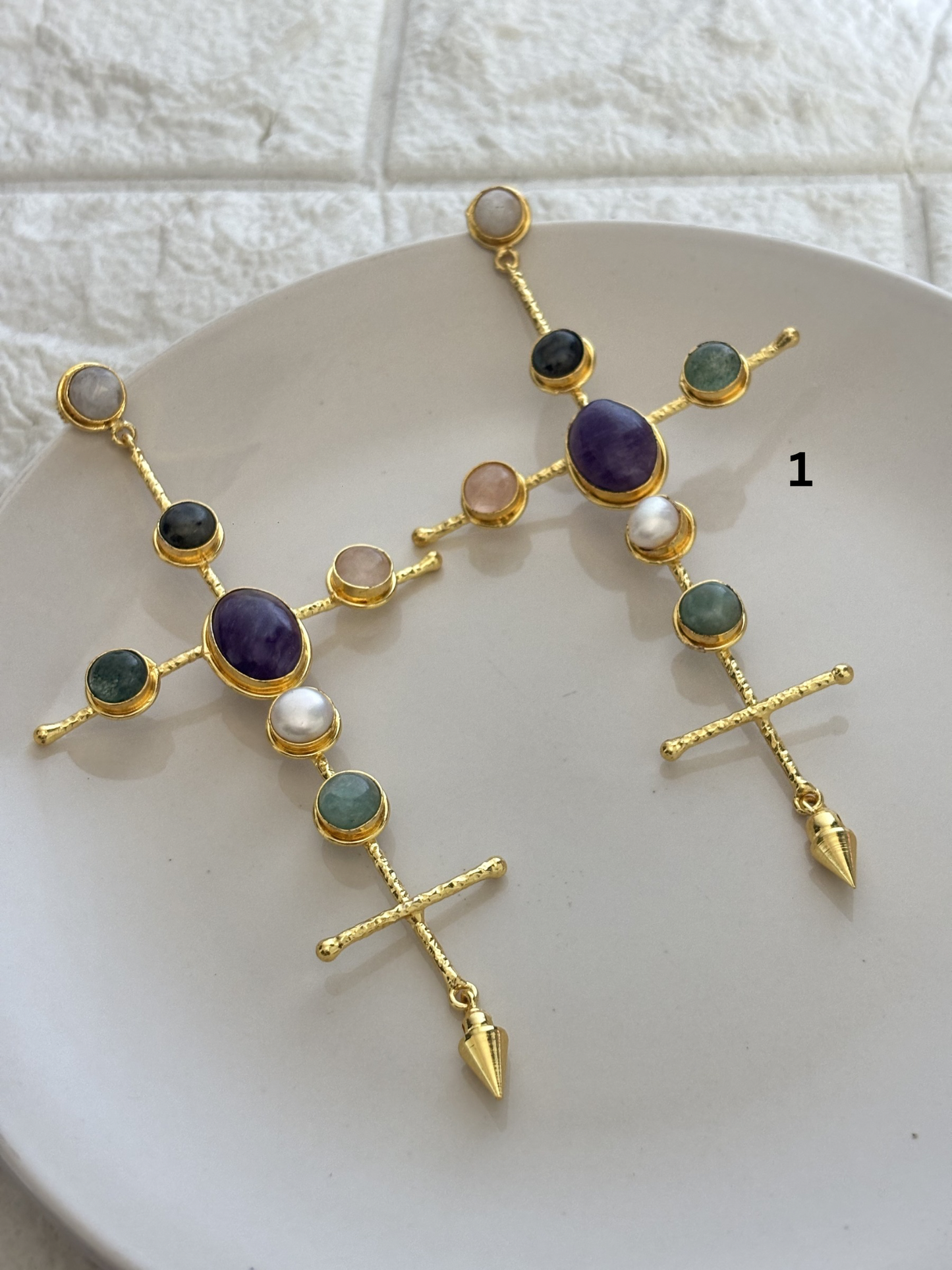 Catherine Natural Stone Earrings- Brass
