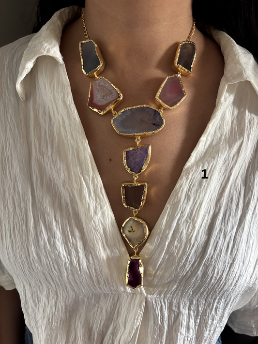 Agate Y-Necklace - Brass