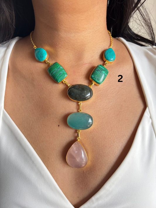 Queen Statement Y-Natural stone Necklace- Brass