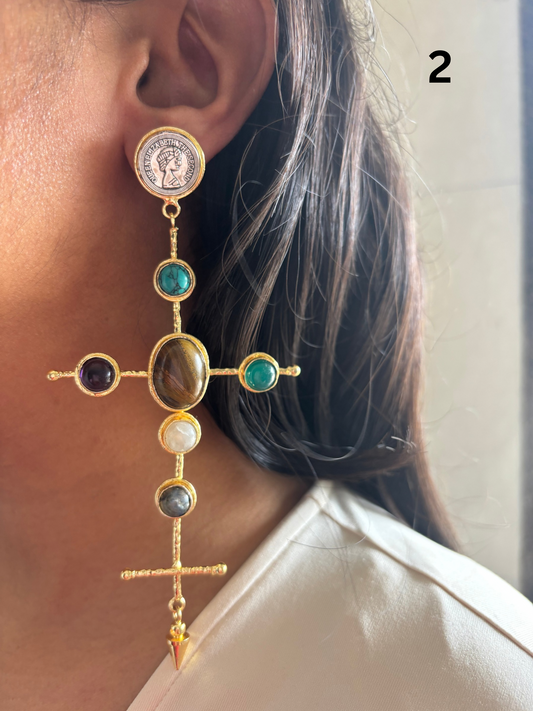 Catherine Natural Stone Earrings- Brass
