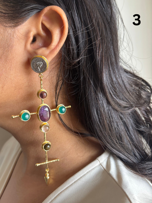 Catherine Natural Stone Earrings- Brass
