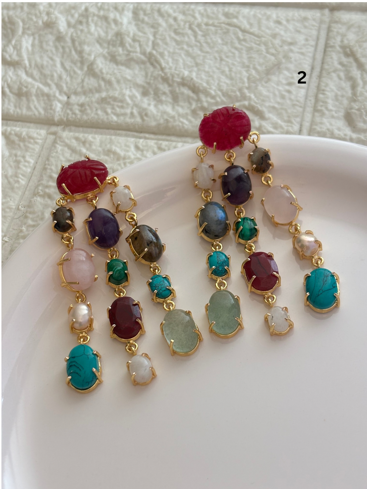 Ruby Azure Natural Stone Earring-Brass