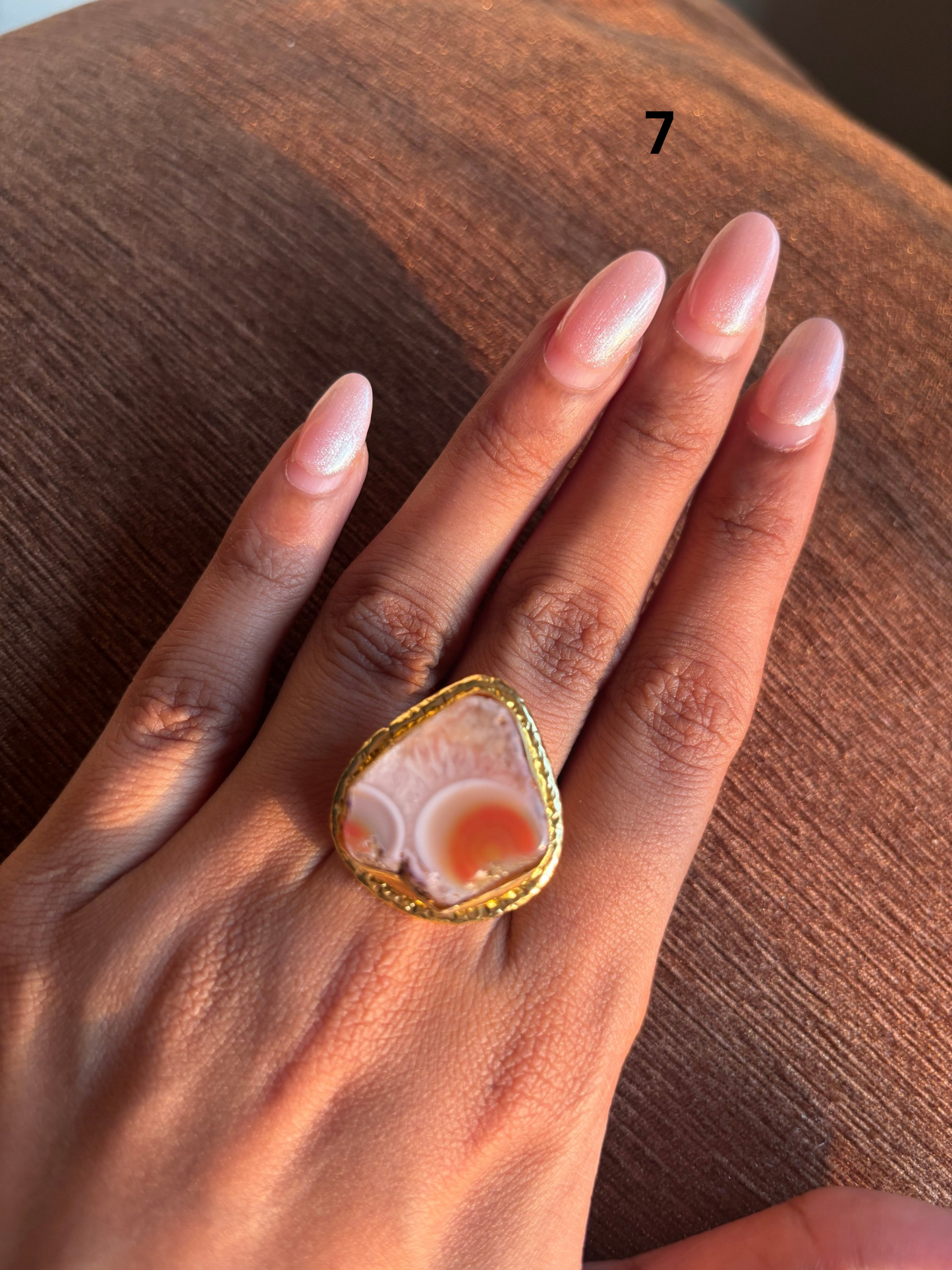 Agate Mix Color Adjustable Ring-  Brass