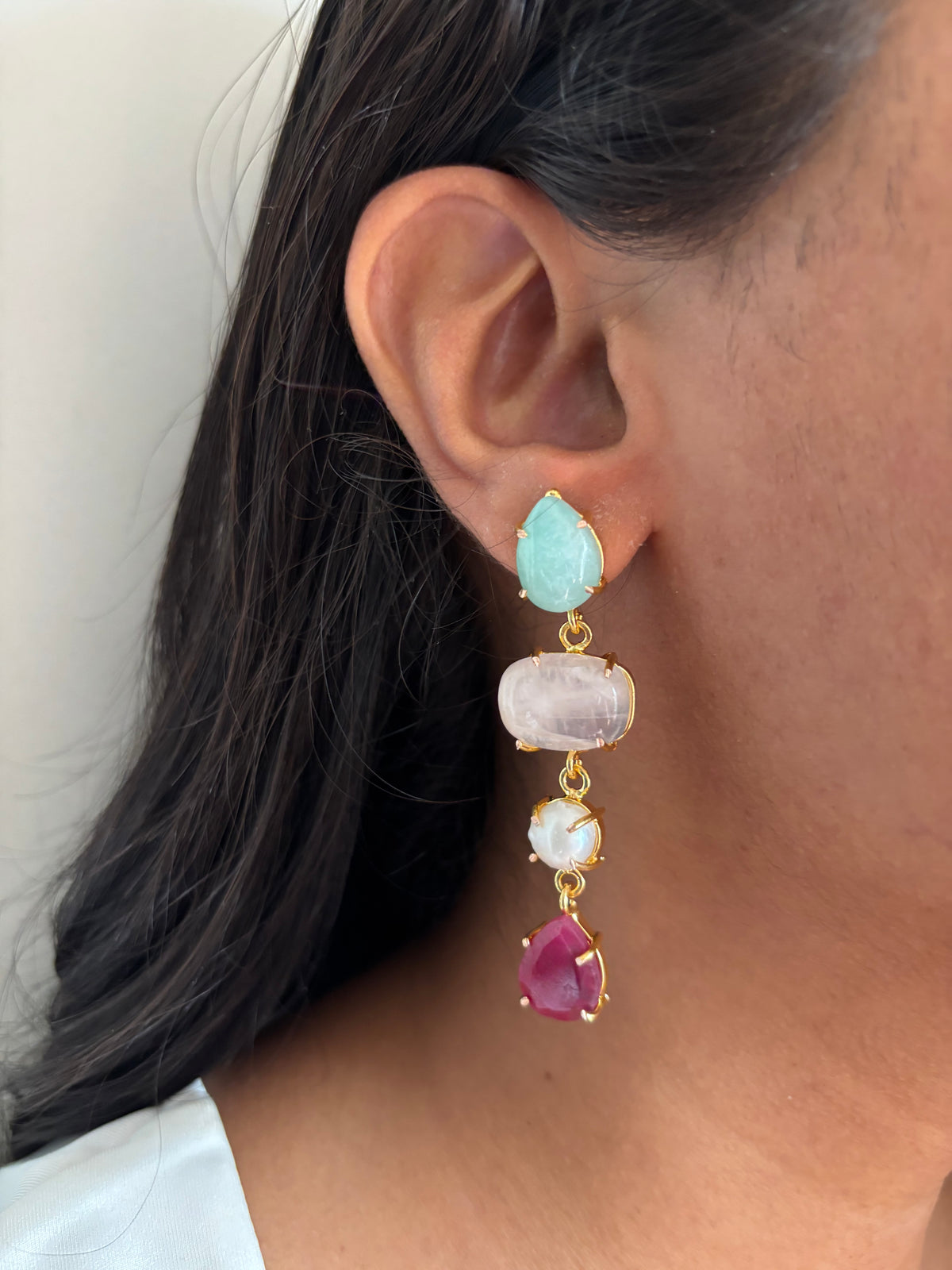 Pastel Hues Natural Stone Dangler - Brass