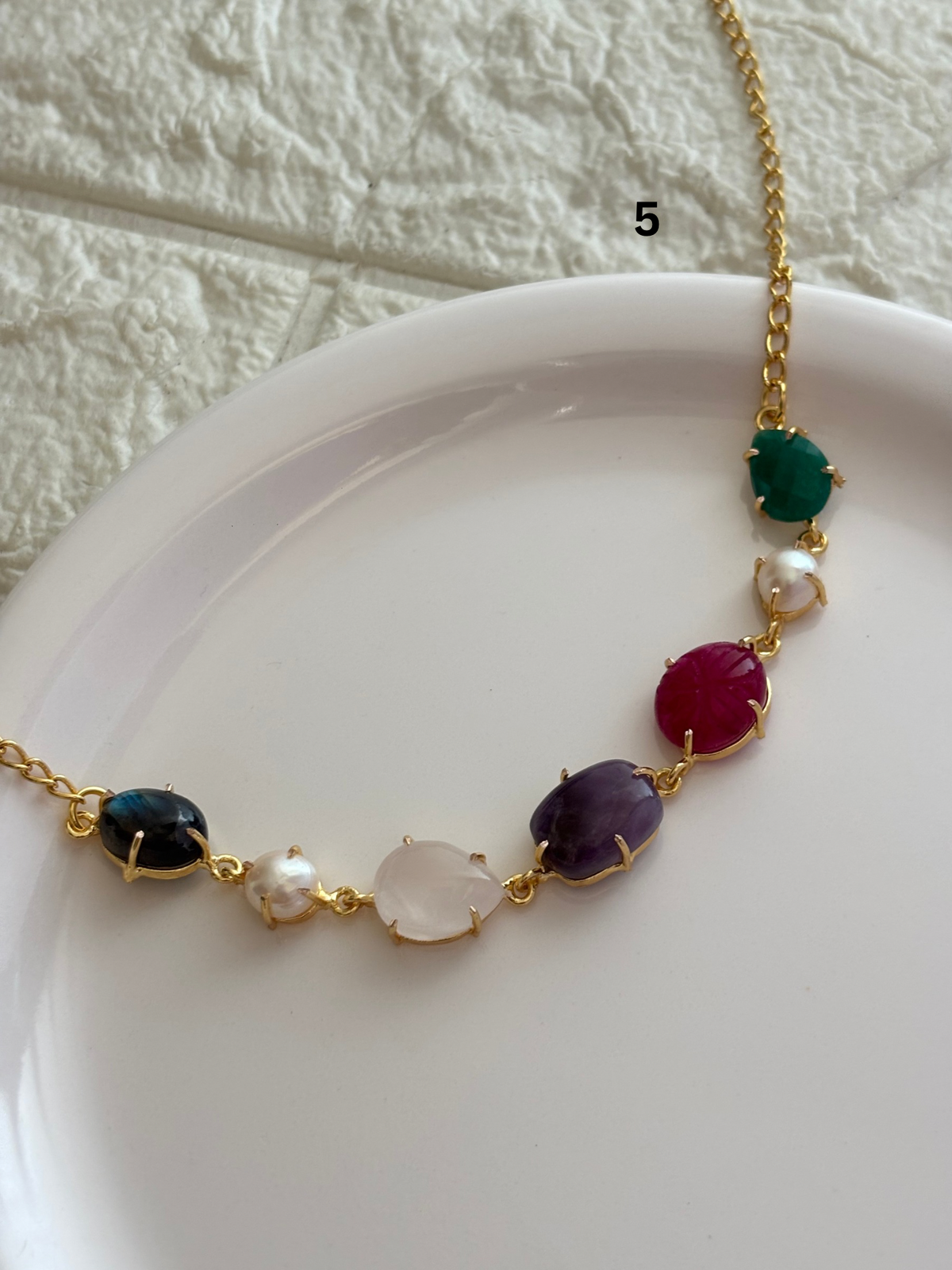 Rosy Natural Stone Choker- Brass