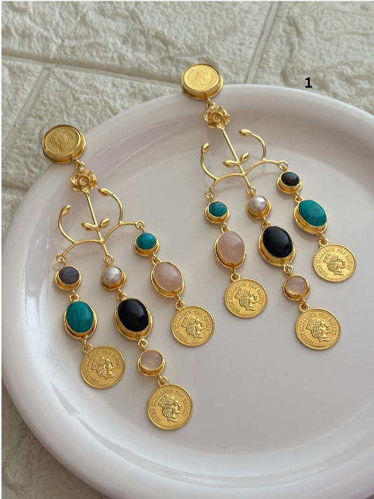 Regal Natural Stone Dangler- Brass
