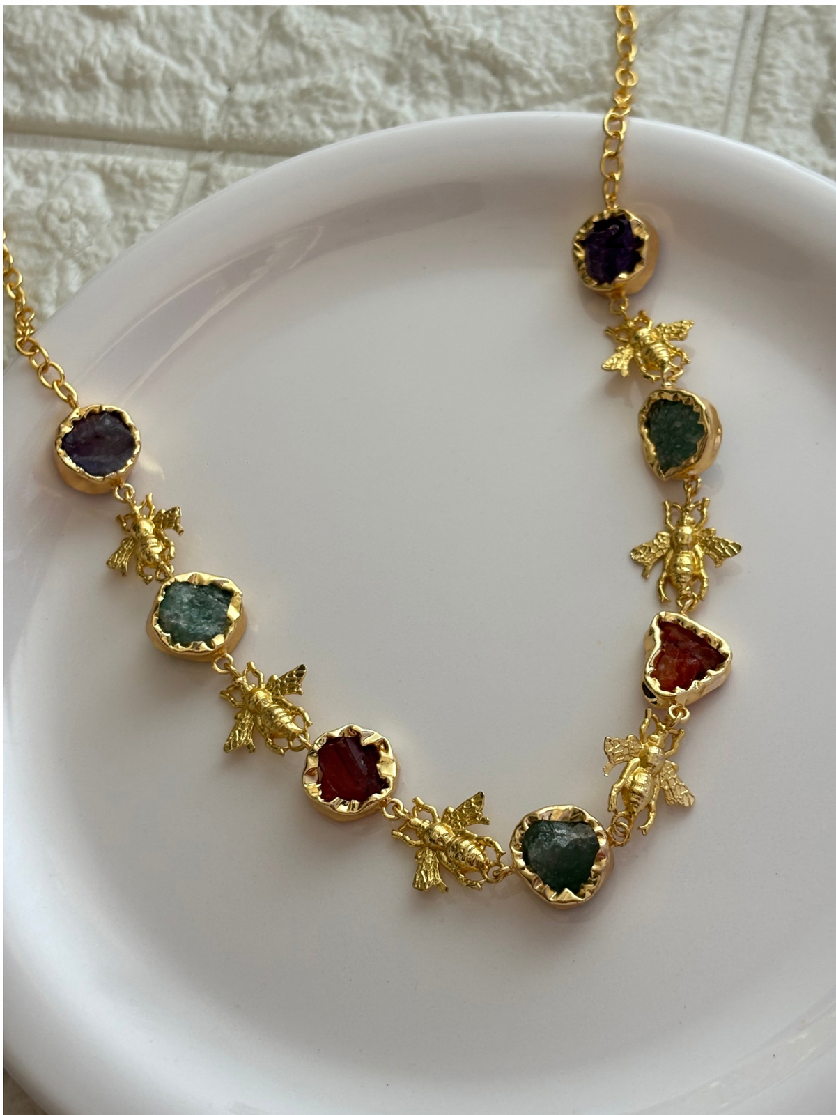 Buzz Bee Natural Stone Necklace - Brass