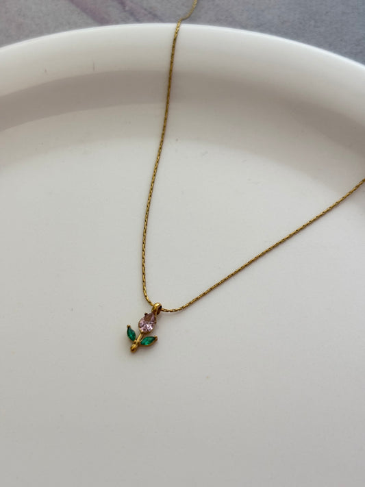Dainty Pink Tulip Necklace