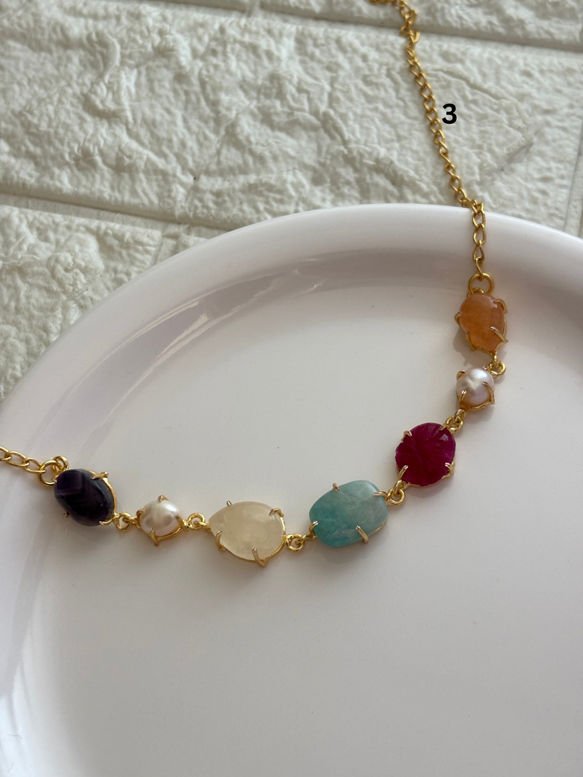 Rosy Natural Stone Choker- Brass