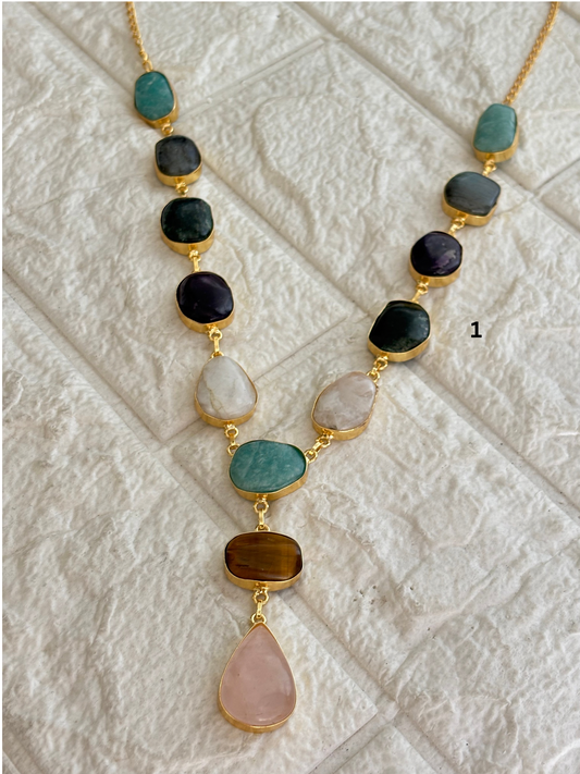 Sugar Rush Y Natural Stone Necklace- Brass
