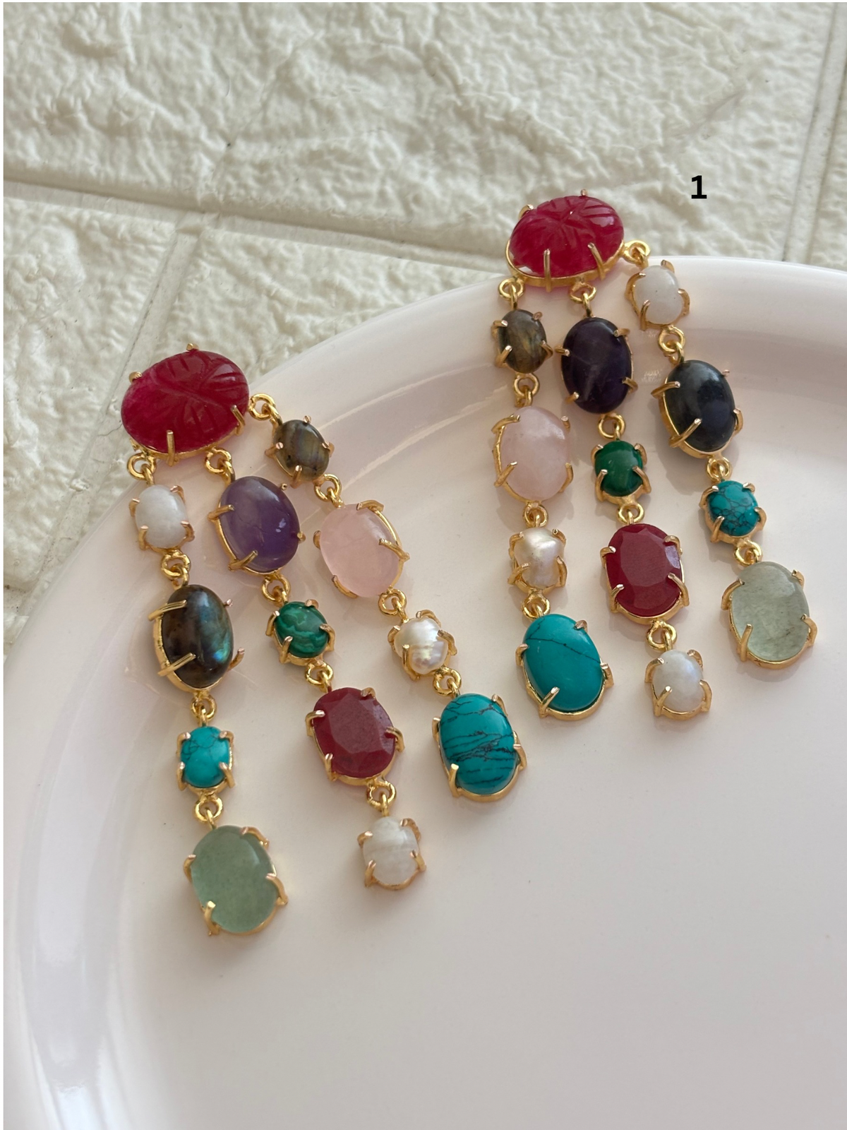 Ruby Azure Natural Stone Earring-Brass