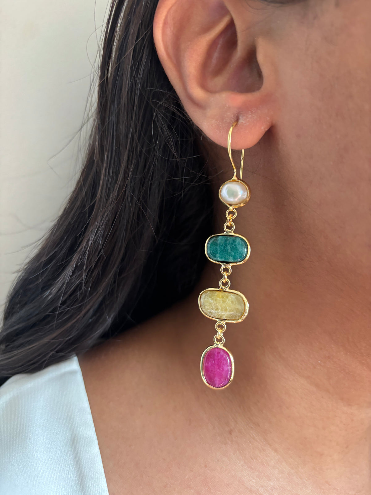 Bubbelgum Natural Stone Dangler Brass
