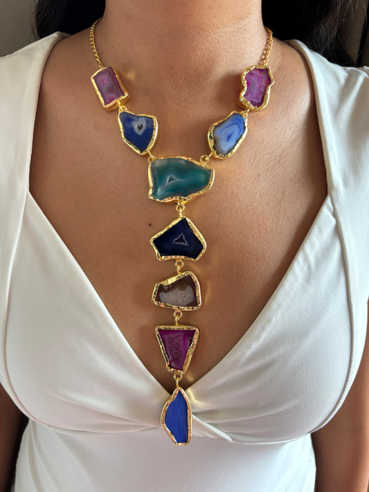 Agate Y-Necklace - Brass