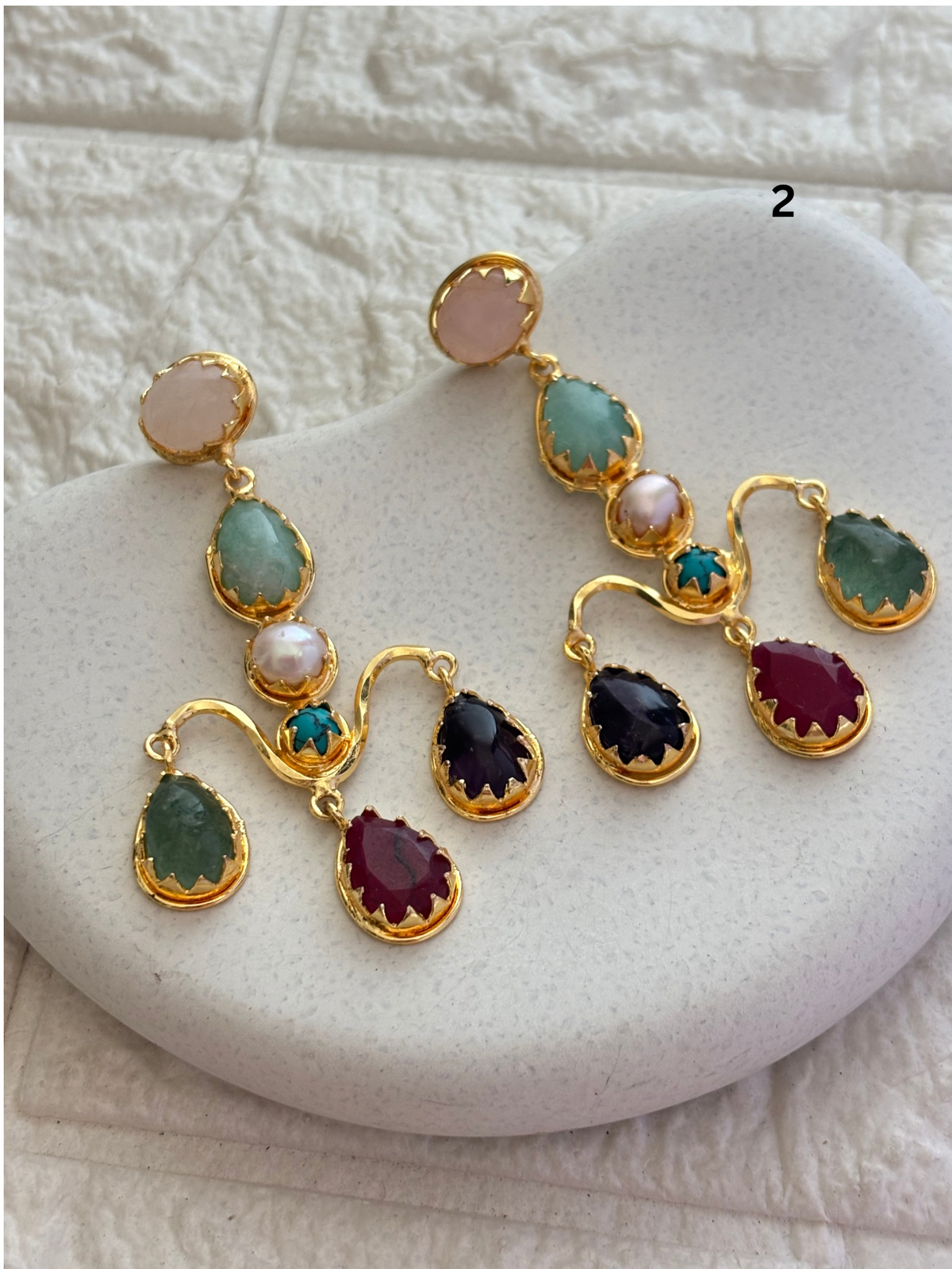 Ruby Chandelier Natural Stone Earring-Brass
