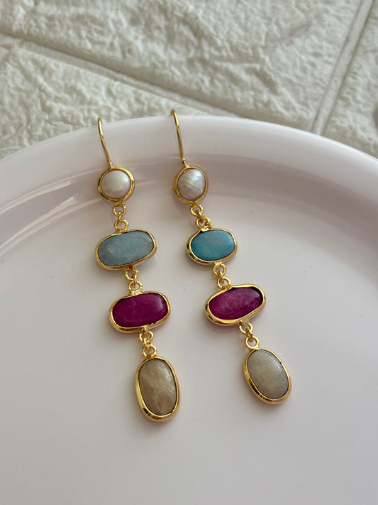 Bubble gum Natural Stone Dangler Brass