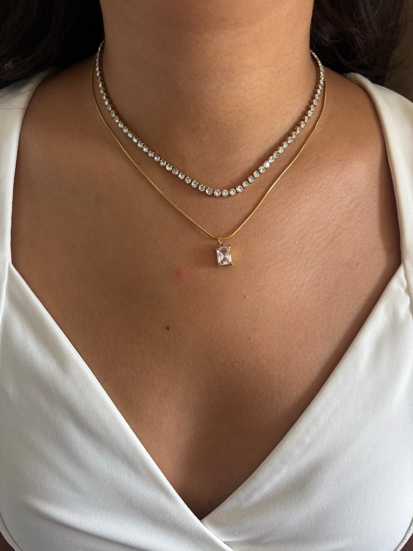 Eternity Tennis Solitaire Layered Necklace