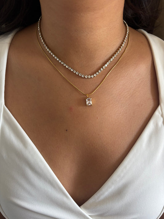 Eternity Tennis Solitaire Layered Necklace
