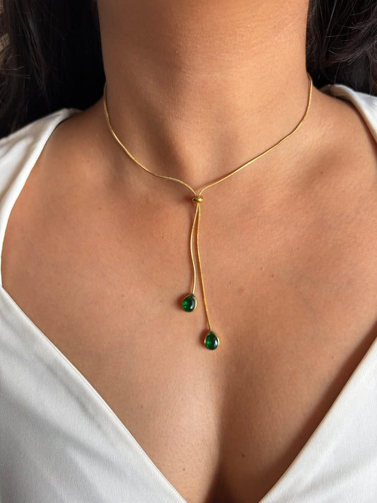 Emerald Drop Pull-Up Necklace