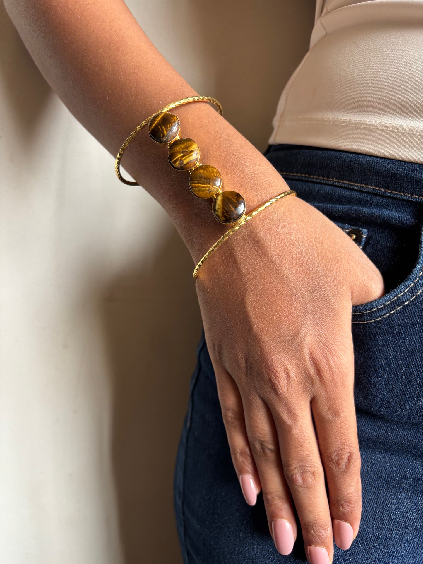 Tiger Eye Natural Stone Adjustable Cuff