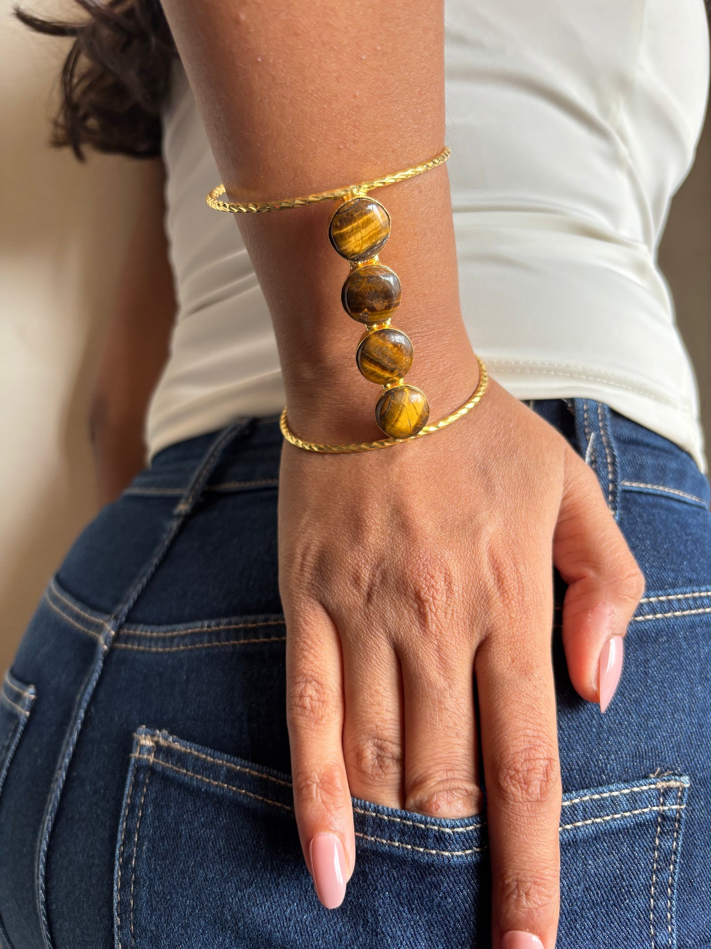 Tiger Eye Natural Stone Adjustable Cuff