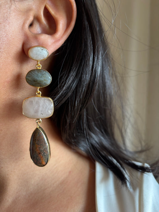 Isabelle Natural stone Danglers- Brass