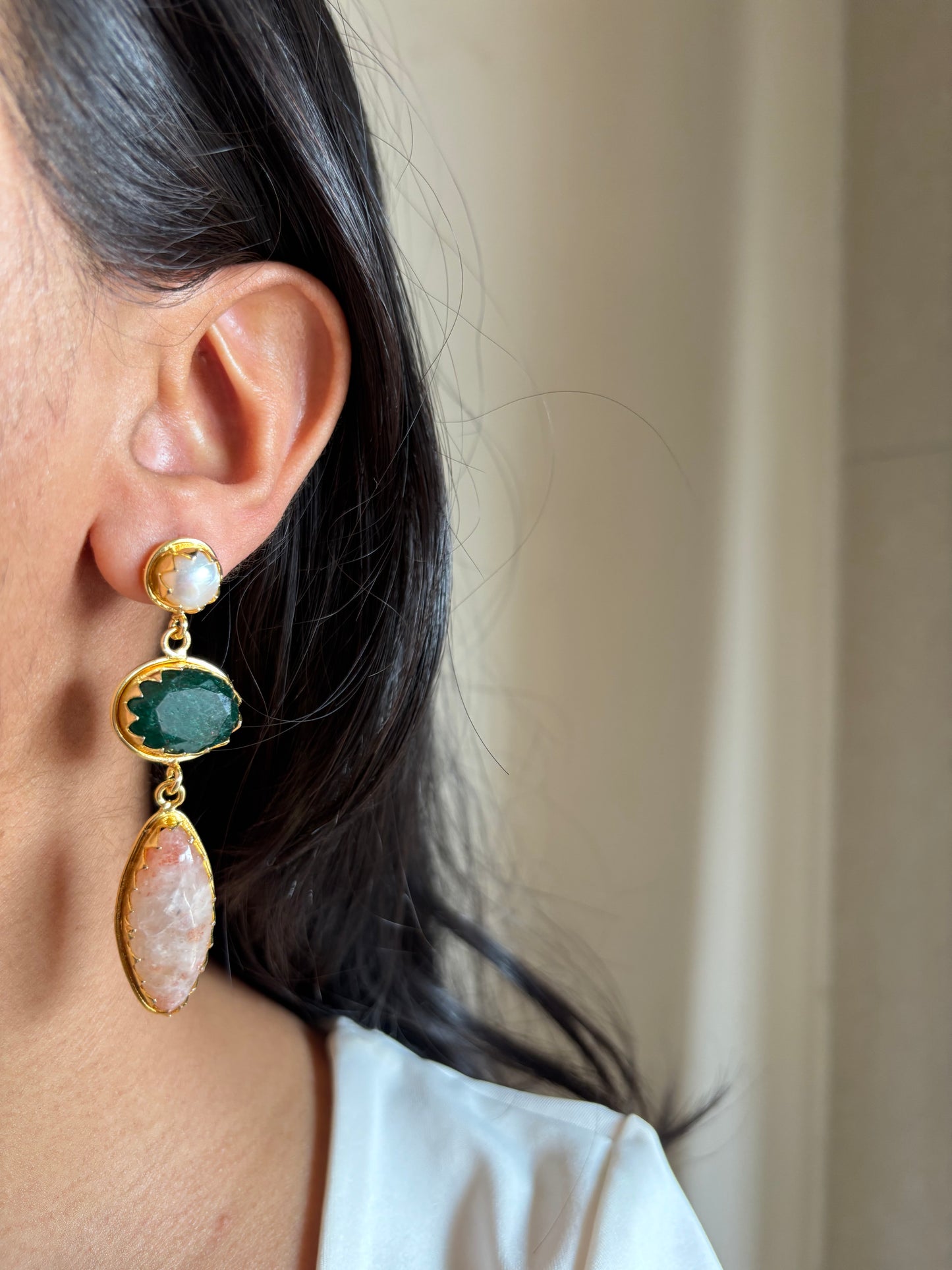 Renne Natural-Stone Danglers Brass