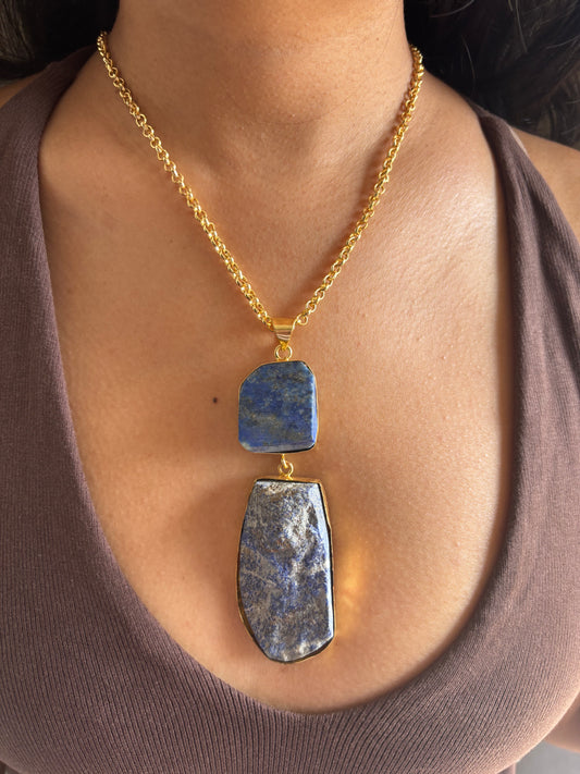 Lapis Lazuli Natural stone Necklace - Brass