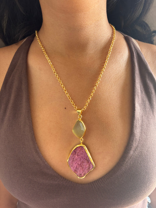 Melon Natural Stone Necklace- Brass