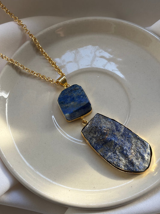Lapis Lazuli Natural stone Necklace - Brass