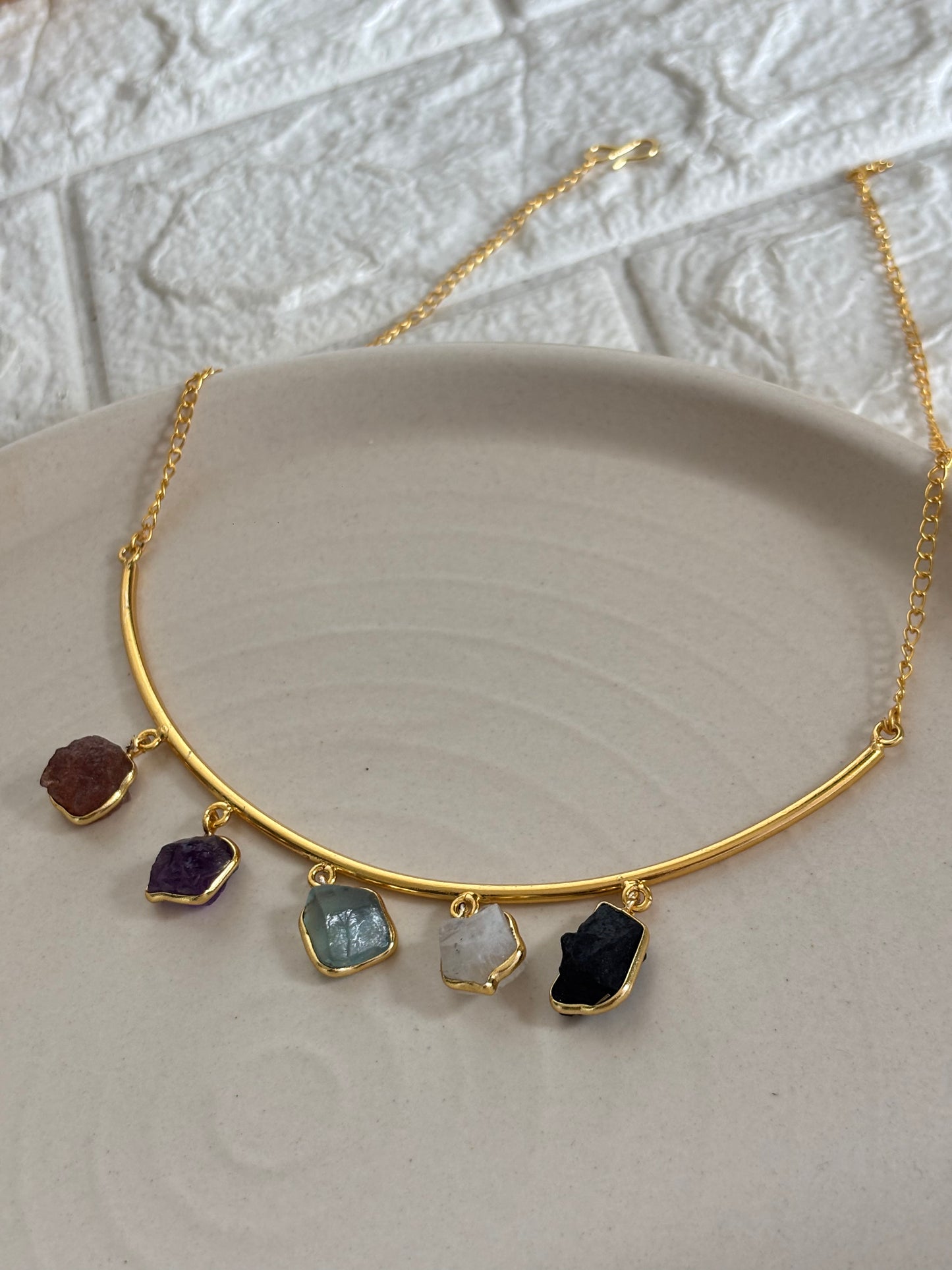 Multi-color natural stone charm Hasli- Brass
