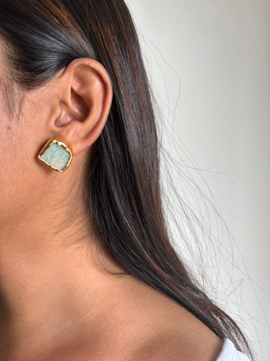 Sea Mist Brass Natural Stone Studs