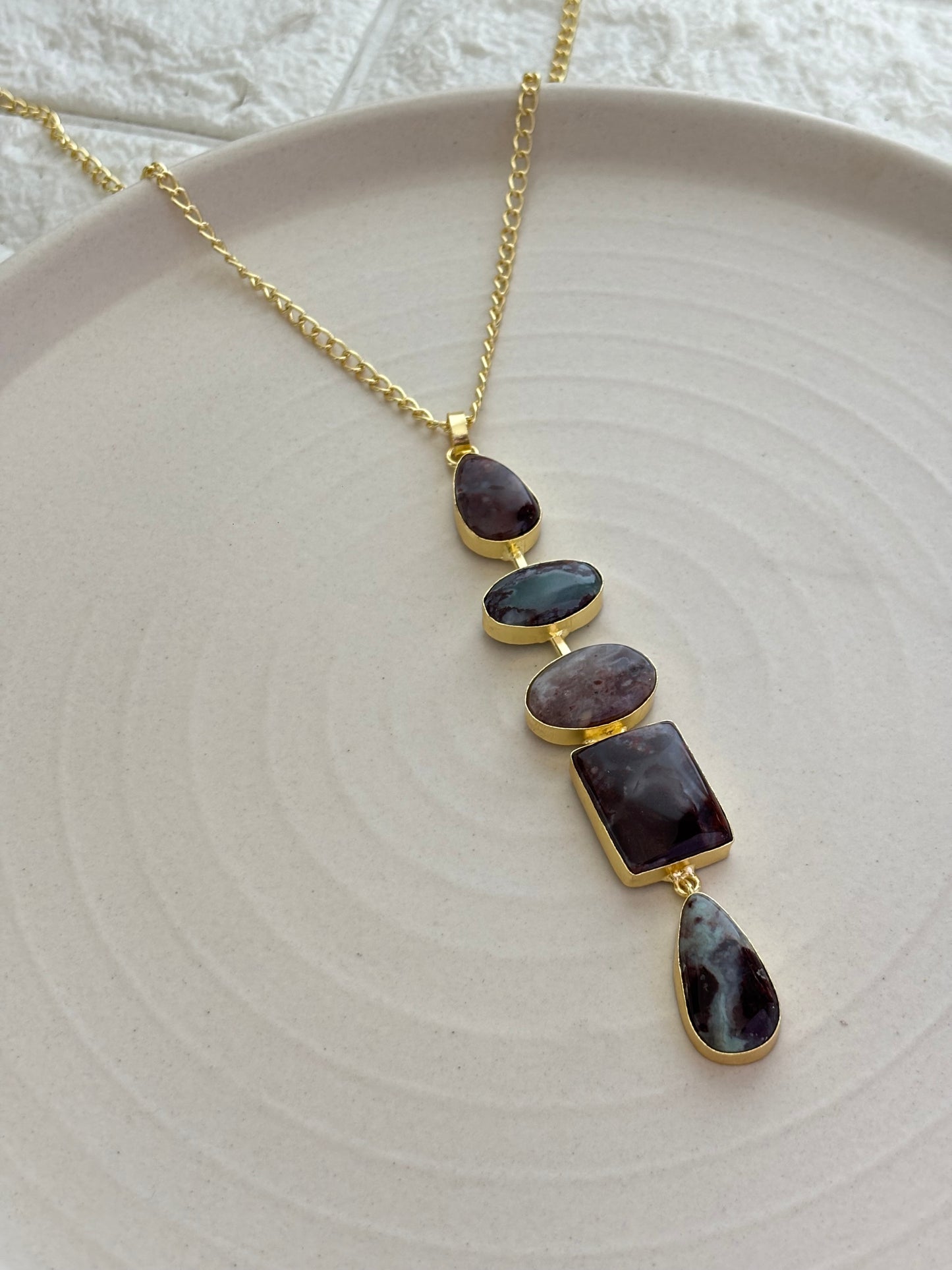 Victorian Rose Natural Stone Necklace-Brass
