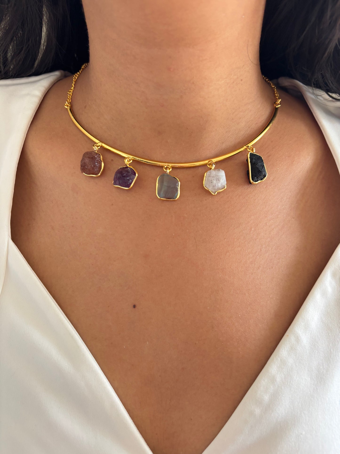 Multi-color natural stone charm Hasli- Brass