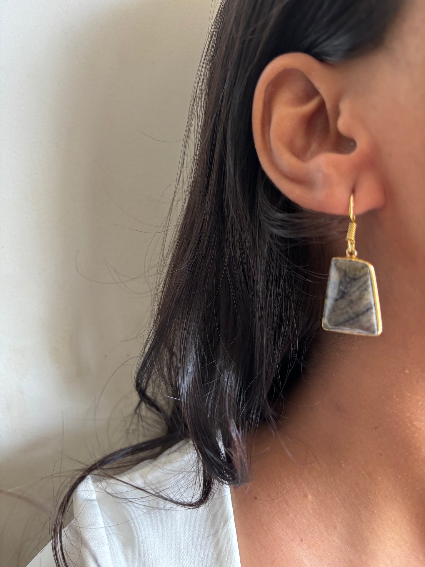 Grey Garnet Drop Natural Stone Earring