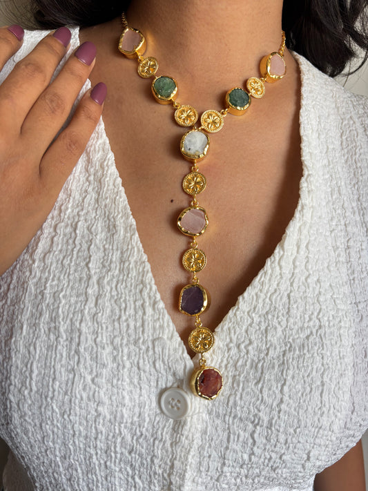 Vintage Y-Drop Multicolor Natural Stone Set -Brass