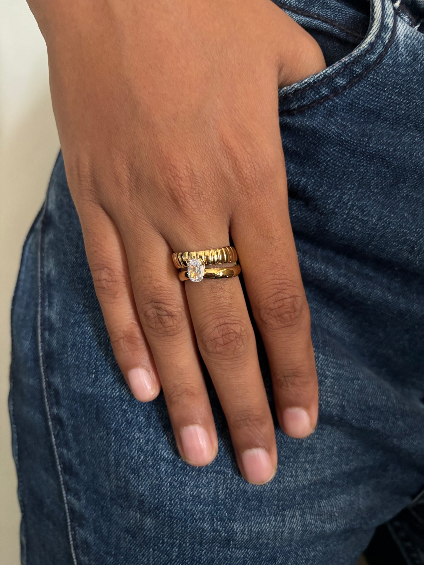 Oval Solitaire Stack Ring
