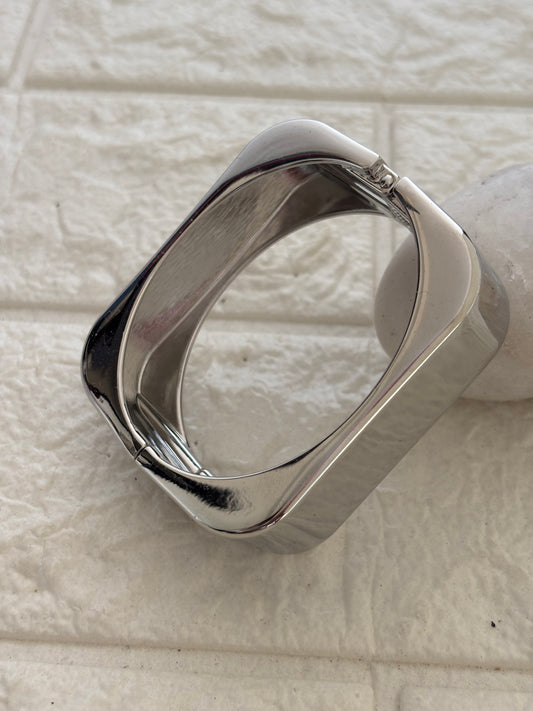 Silver Square Chunky Bracelet Brass