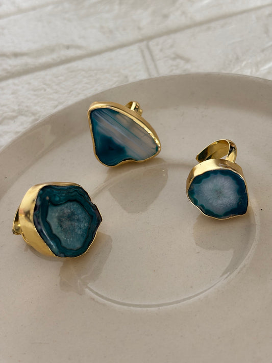 Turquoise Agate Natural Stone Ring - Adjustable Brass