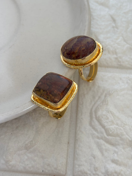 Jasper Adjustable Ring- Brass