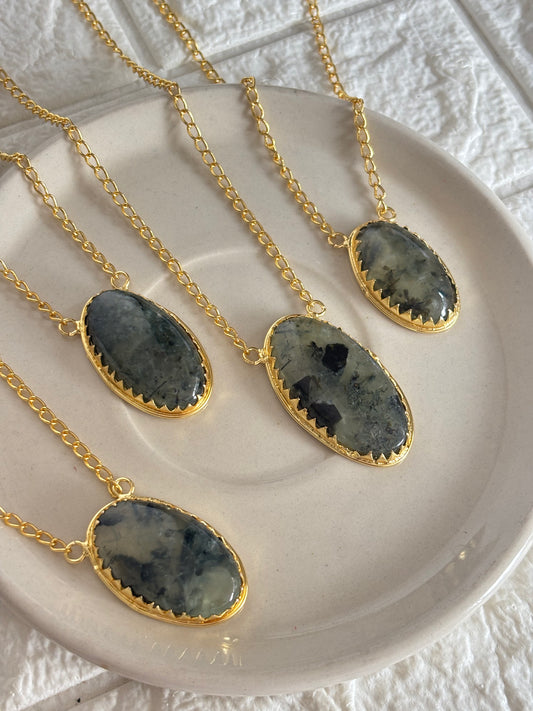 Prehnite Pendant Necklace - Brass