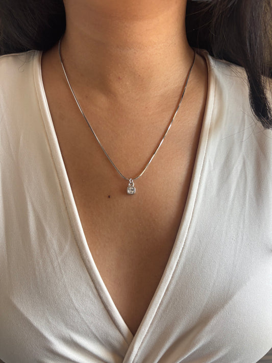 Silver Princess Solitaire Necklace