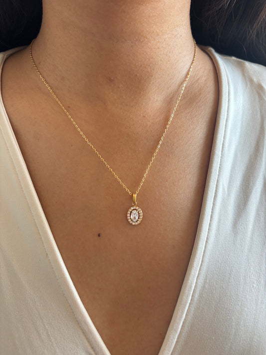 Oval Studded Solitaire Necklace