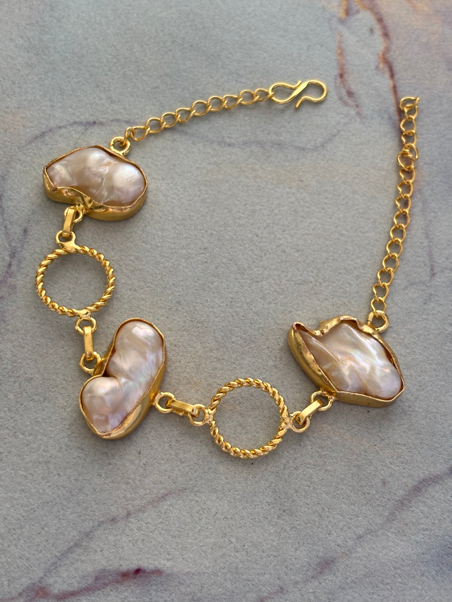Baroque Pearl Cut-out Bracelet- Brass