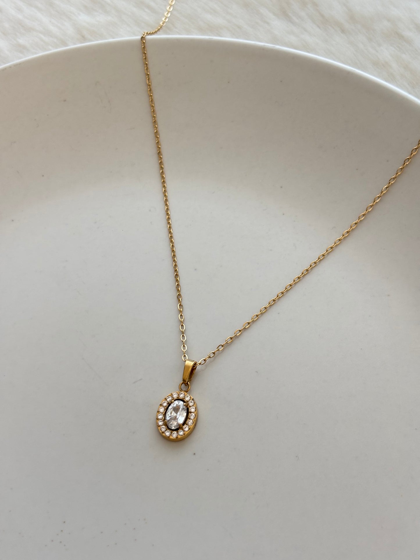 Oval Studded Solitaire Necklace