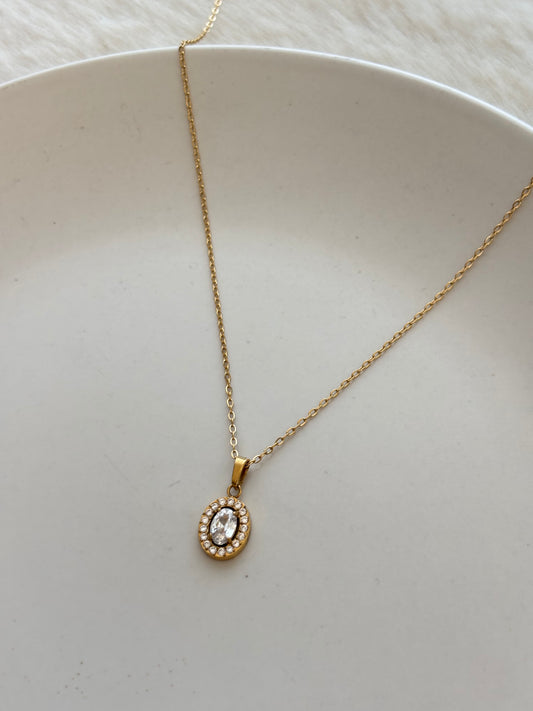 Oval Studded Solitaire Necklace