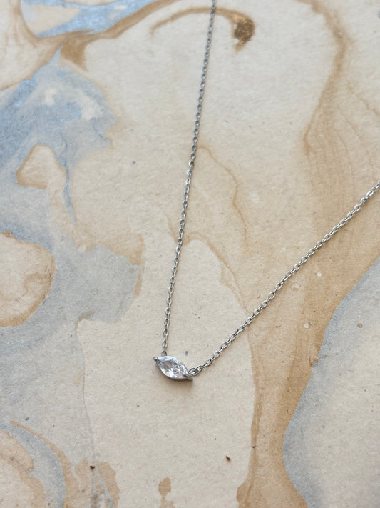 Silver Marquise Solitaire Necklace