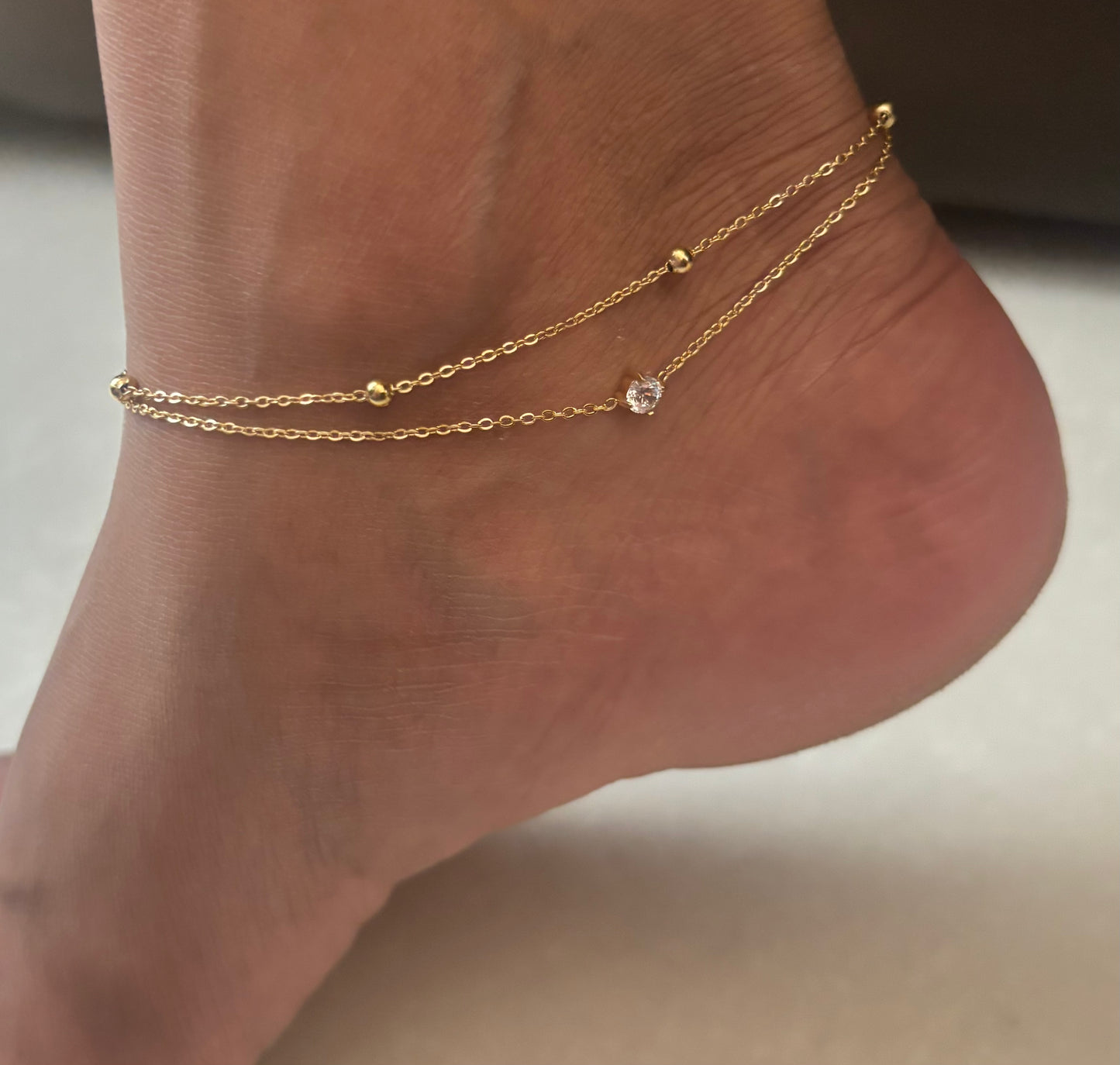 Solitaire Layered Anklet