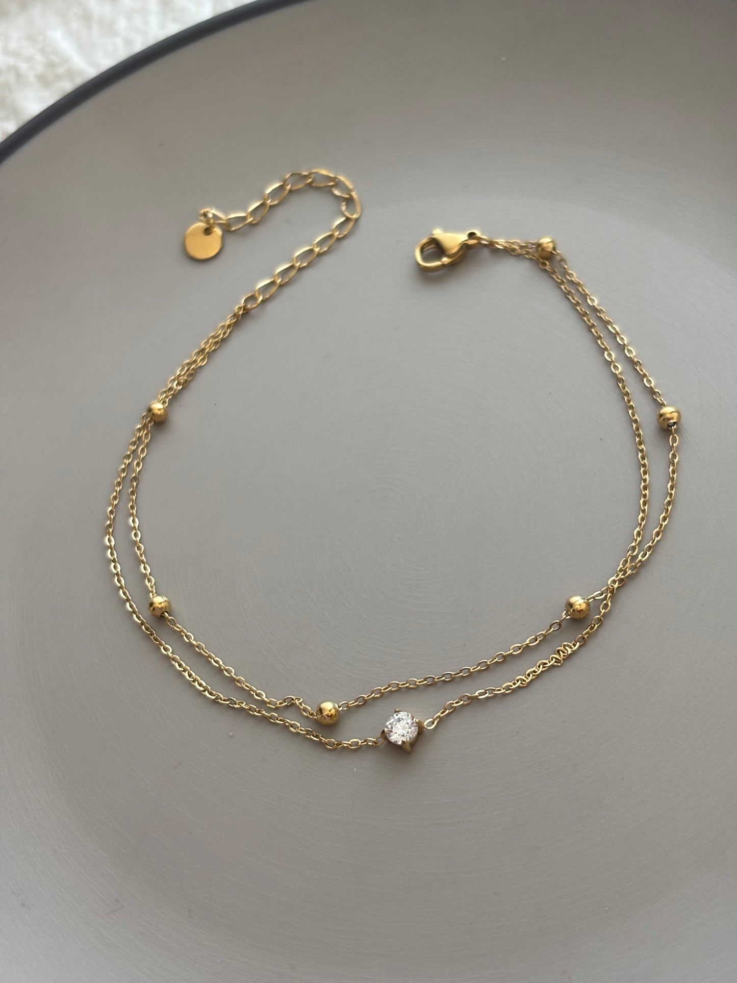 Solitaire Layered Anklet