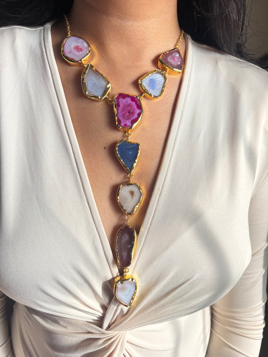 Agate Y-Necklace - Brass