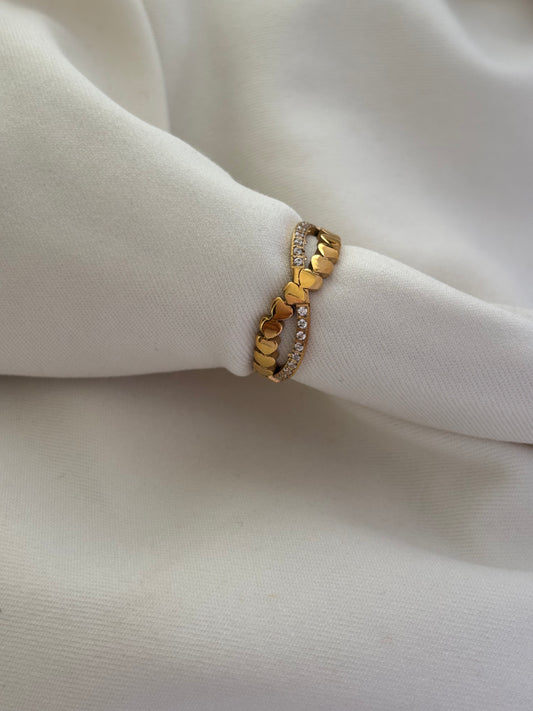 Heart Studded Cross-over Ring